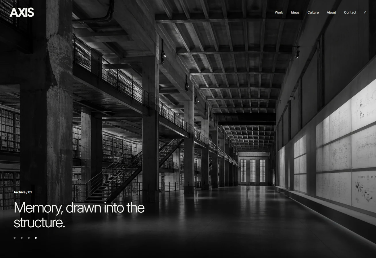 Axis Works architecture website, monochrome archive and complete lower thesis
